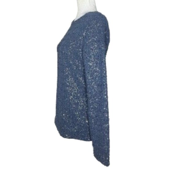 Jennifer Lopez Blue Metallic Sequin Open Back Long Sleeve Top Medium - Picture 3 of 7